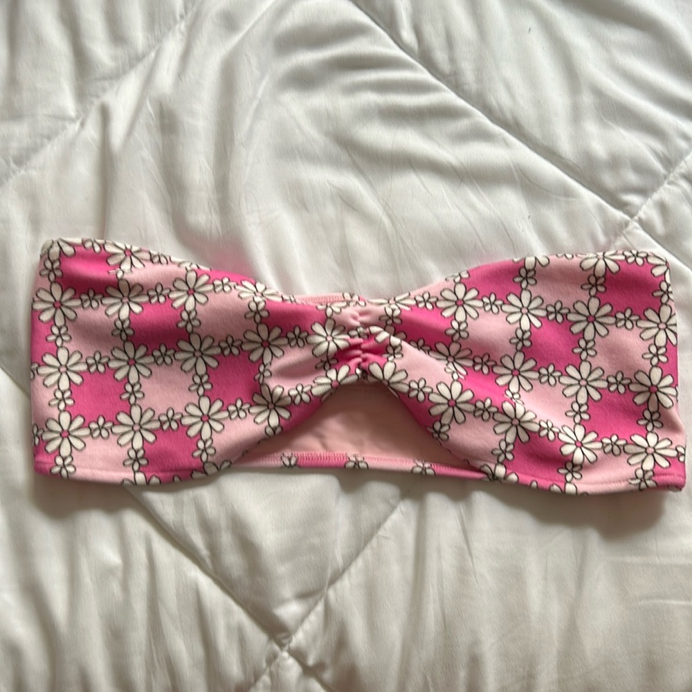 Frankie’s Bikini Jeanette Terry Top Pink Bandeau Swim Top